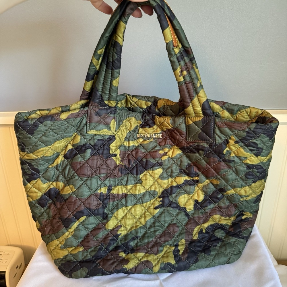 MZ Wallace Green Camo Print Metro Deluxe Tote Bag Medium Travel Lightweight